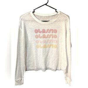 American Eagle Outfitters Cream Graphic Crop Hoodie